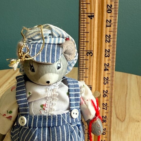 1983 Kurt Adler Christmas Ornament Porcelain Boy Mouse in Overalls Cap Bell - Picture 9 of 10